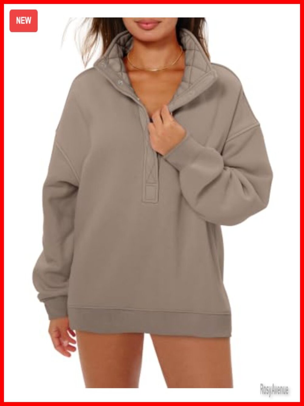Oversized Henley Neck Sweatshirt Pullover Slouchy Casual Top